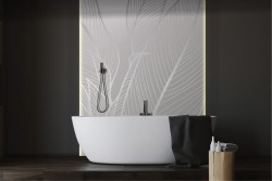 Wallpaper stylized leaves white and silver-0356