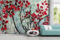 Wallpaper Painted Trees and Watercolor Flowers Nature