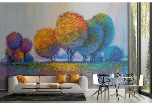 Wallpaper forest painted stylized trees
