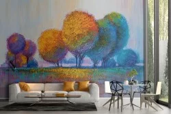 Carta da Parati foresta dipinto alberi stilizzati