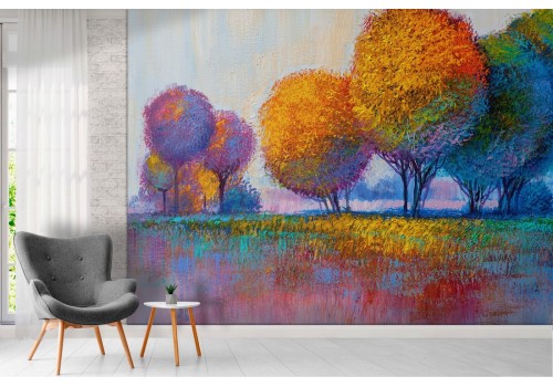 Wallpaper forest painted stylized trees 2