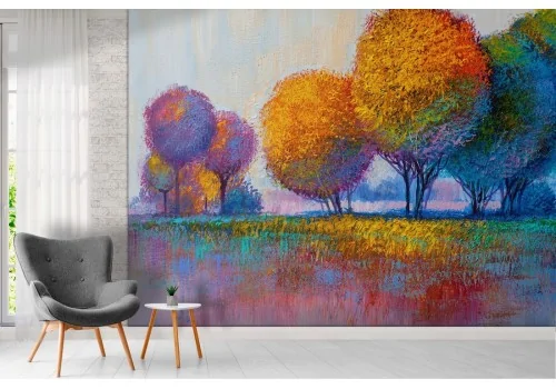 Wallpaper forest painted stylized trees 2