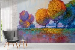 Wallpaper forest painted stylized trees