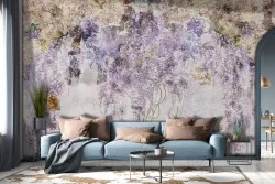 Carta da Parati Cemento Fiori Natura Vintage