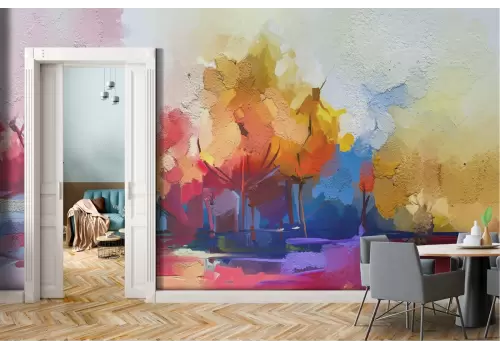 Carta da Parati paesaggio foresta astratta dipinto