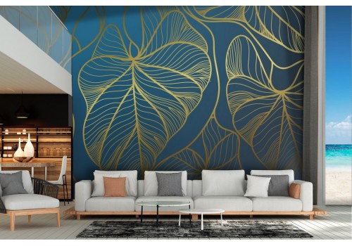 Tropical leaves stylized wallpaper with gold luxury border