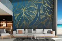 Tropical leaves stylized wallpaper with gold luxury border