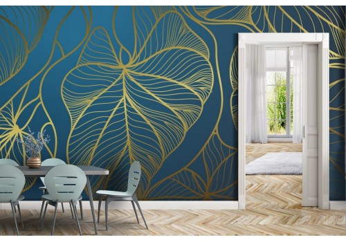 Tropical leaves stylized wallpaper with gold luxury border 2
