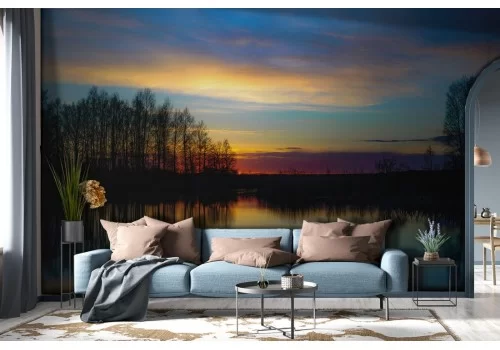 Carta da Parati paesaggio foresta su lago-0123 2