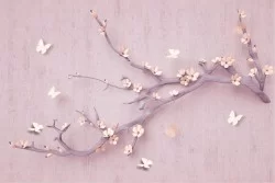 Wallpaper Design and Styles Flora and Fauna Trees Flowers Oriental Zen Stylized