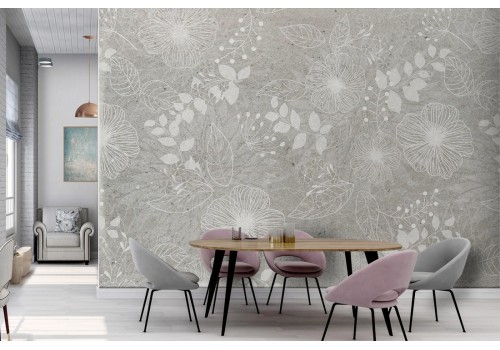 Carta da Parati fiori e foglie natura grigio vintage-0126 2