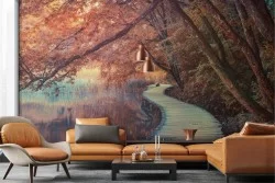 Wallpaper avenue in the forest landscape with lake