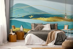 Luxury Wallpaper Decoration Blue and Gold-0134