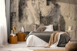 Industrial Plaster Wallpaper in Black and Beige-0137