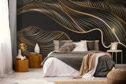 Carta da Parati Decorazione luxury foglie oro fondo nero-0145