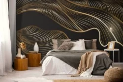 Carta da Parati Decorazione luxury foglie oro fondo nero-0145