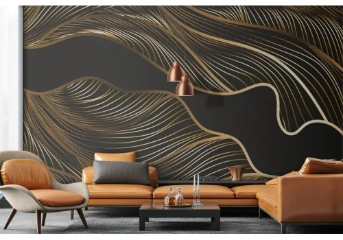 Carta da Parati Decorazione luxury foglie oro fondo nero-0145 2