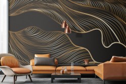 Carta da Parati Decorazione luxury foglie oro fondo nero-0145