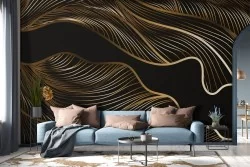 Carta da Parati Decorazione luxury foglie oro fondo nero-0145