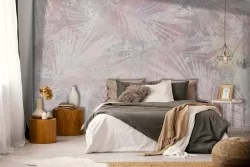 Tropical leaves dove-grey Wallpaper-0150