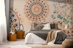 Carta da Parati mandala arancione orientale design-0157