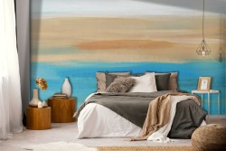 Blue and sand modern painted wallpaper-0167