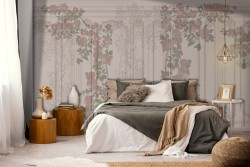 Refined vintage boiserie wallpaper with flowers-0177