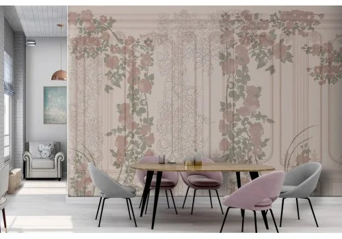 Refined vintage boiserie wallpaper with flowers-0177 2