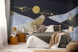 Abstract landscape wallpaper golden and blue mountain-0185