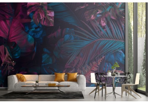 Modern neon tropical leaves nature wallpaper