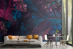 Modern neon tropical leaves nature wallpaper