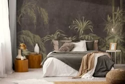 Carta da Parati foglie tropicali natura vintage marrone-0196