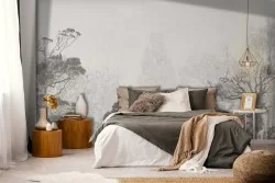 Carta da Parati foresta minimal bosco natura grigio-0200