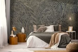 Carta da Parati foglie vintage decorazione oro e nero-0203