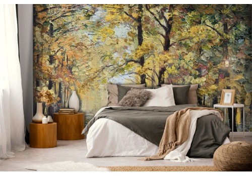 Wallpaper painted autumn forest yellow trees-0217 2
