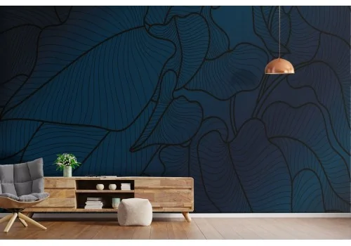 Minimalist blue stylized leaves wallpaper