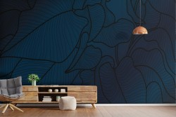 Carta da Parati foglie stilizzate minimal blu