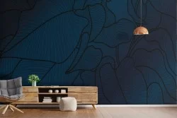 Minimal blue stylized leaves wallpaper