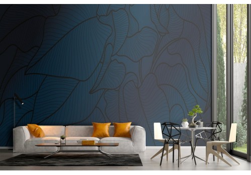 Minimal blue stylized leaves wallpaper 2