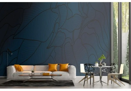 Minimal blue stylized leaves wallpaper 2