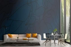 Carta da Parati foglie stilizzate minimal blu