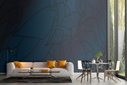 Minimal blue stylized leaves wallpaper