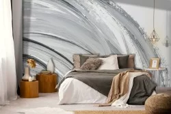 Abstract flower wallpaper black and white painted-0229