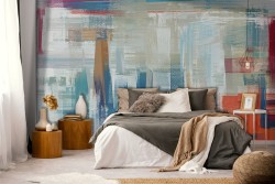 Abstract modern wallpaper painted in orange and blue-0242