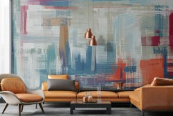 Abstract modern wallpaper painted in orange and blue-0242