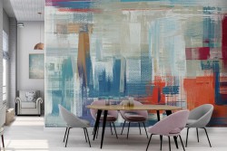 Abstract modern wallpaper painted in orange and blue-0242