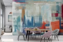 Abstract modern wallpaper painted in orange and blue-0242