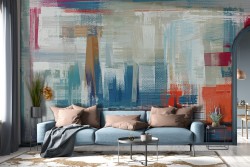 Abstract modern wallpaper painted in orange and blue-0242