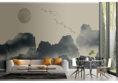 Wallpaper stylized eastern mountains landscape