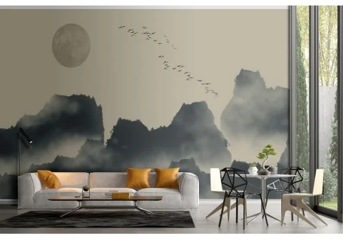 Wallpaper stylized eastern mountains landscape